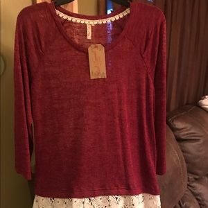 Red Camel Burgundy Shirt With Lace Size Large